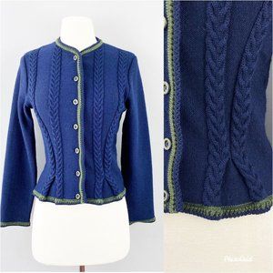 Vtg Blue Austrian knit Cardigan Der Lindner XS/S